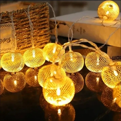 Picture of Metal Fairy Light Mini Bulb Shape Lantern Jhumka – LED String Lights for Home Garden Party Wedding Festival Room Decoration Gold