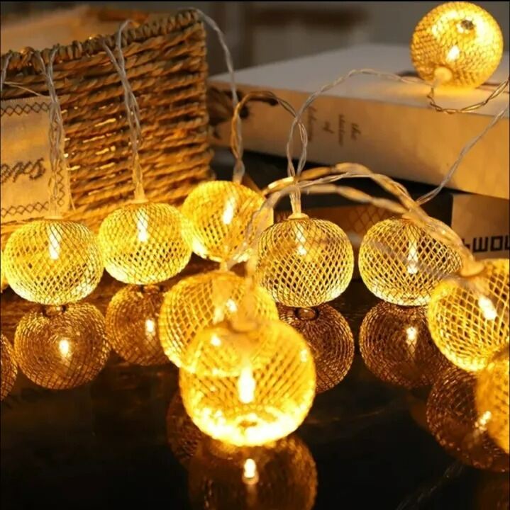 Picture of Metal Fairy Light Mini Bulb Shape Lantern Jhumka – LED String Lights for Home Garden Party Wedding Festival Room Decoration Gold