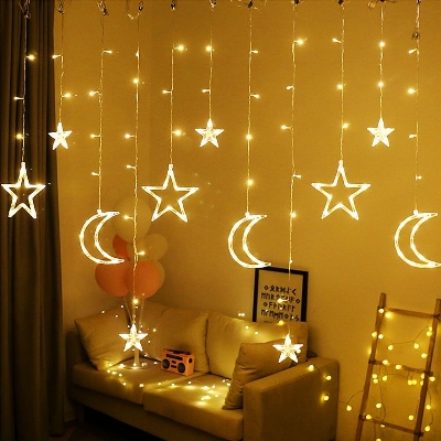 Picture of 16ft Moon and Star LED Fairy Lights for Curtains – 3 Moon 3 Star 6 Small Star Decorative String Lights for Bedroom Party Wedding Home Decor Gold