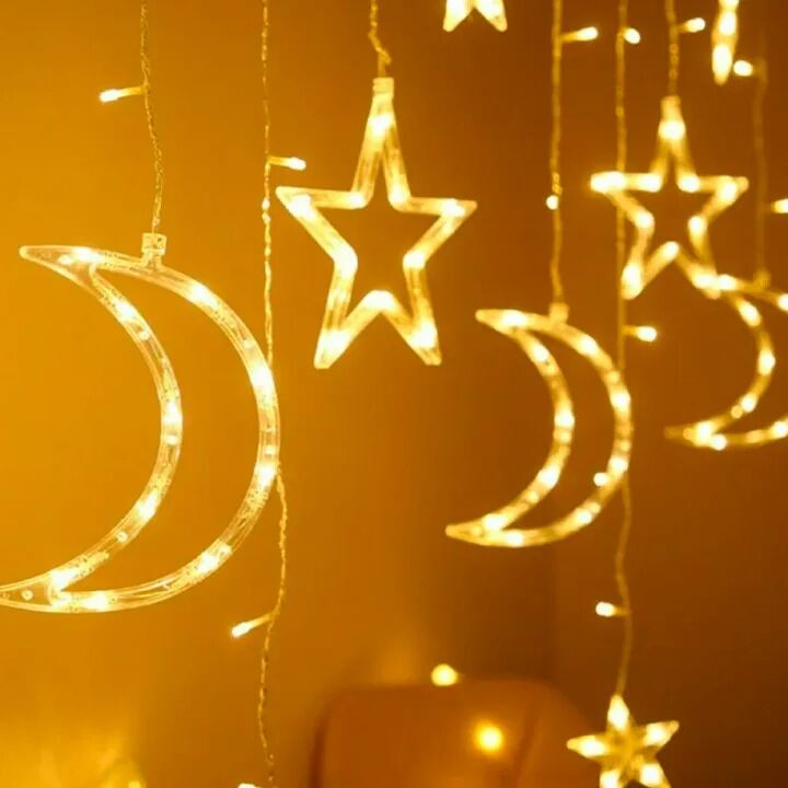 Picture of 16ft Moon and Star LED Fairy Lights for Curtains – 3 Moon 3 Star 6 Small Star Decorative String Lights for Bedroom Party Wedding Home Decor Gold