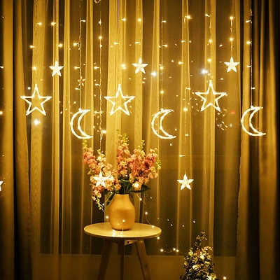 Picture of 16ft Moon and Star LED Fairy Lights for Curtains – 3 Moon 3 Star 6 Small Star Decorative String Lights for Bedroom Party Wedding Home Decor Gold