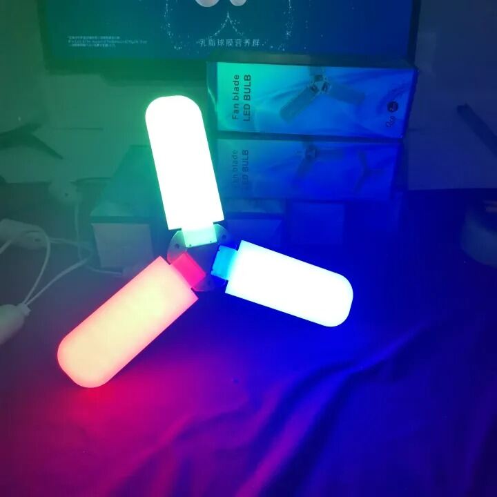 Picture of LED Multicolor Foldable Fan Blade Light Bulb – Adjustable B22 Ceiling Lamp with Red Blue Green LED Lighting, High Brightness Energy Saving Foldable Blade Light for Home Room Garage Indoor Lighting Multicolor