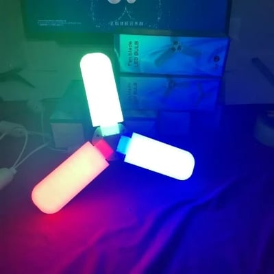 Picture of LED Multicolor Foldable Fan Blade Light Bulb – Adjustable B22 Ceiling Lamp with Red Blue Green LED Lighting, High Brightness Energy Saving Foldable Blade Light for Home Room Garage Indoor Lighting Multicolor