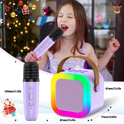 Picture of K12 Bluetooth Karaoke Speaker with Wireless Microphone | Portable Mini KTV Speaker Set with RGB Lights Multicolor