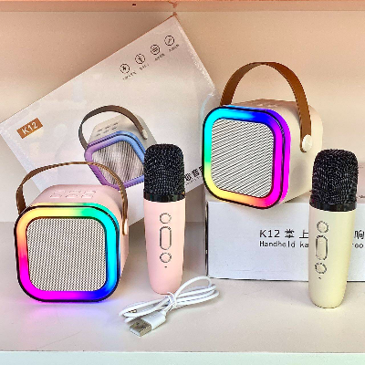 Picture of K12 Bluetooth Karaoke Speaker with Wireless Microphone | Portable Mini KTV Speaker Set with RGB Lights Multicolor