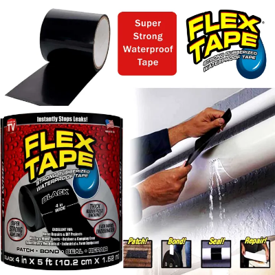 Picture of Flex Tape Strong Rubberized Waterproof Tape | Heavy Duty Leak Repair Tape (4 Inch × 5 Feet) Black