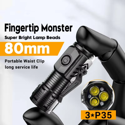 Picture of Mini LED Flashlight 2000 Lumens USB Type-C Rechargeable Torch Light - 3 F350 Aluminium Alloy EDC Pocket Flashlight Keychain Camping Hiking Emergency Light Black