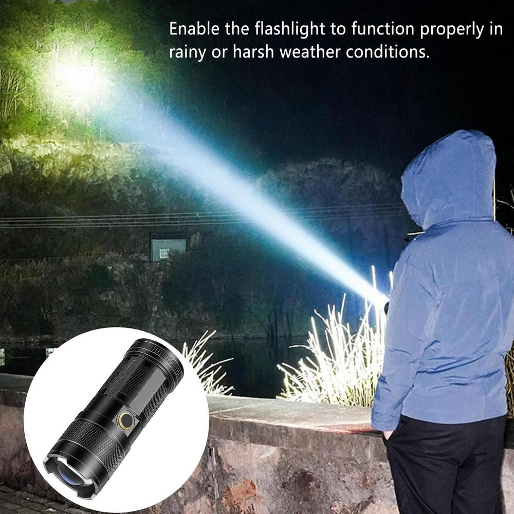 Picture of Mini LED Flashlight 2000 Lumens USB Type-C Rechargeable Torch Light - 3 F350 Aluminium Alloy EDC Pocket Flashlight Keychain Camping Hiking Emergency Light Black