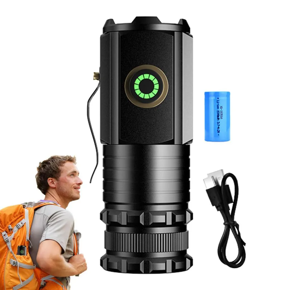 Picture of Mini LED Flashlight 2000 Lumens USB Type-C Rechargeable Torch Light - 3 F350 Aluminium Alloy EDC Pocket Flashlight Keychain Camping Hiking Emergency Light Black
