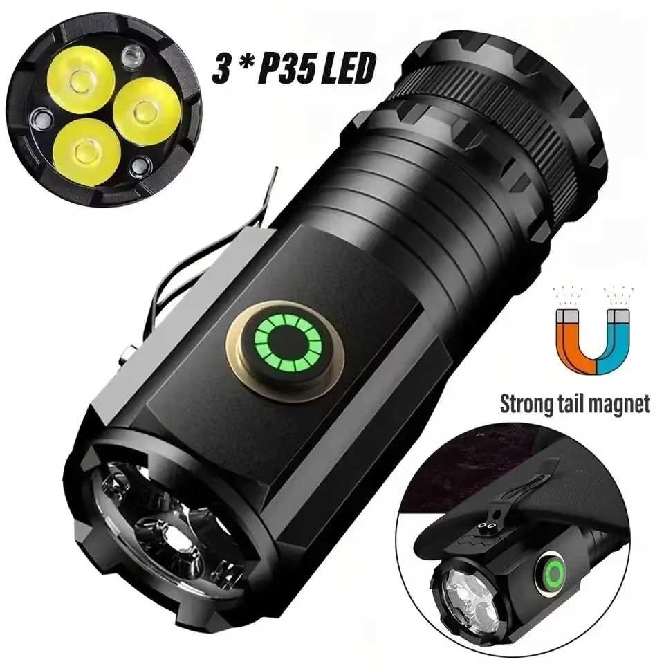 Picture of Mini LED Flashlight 2000 Lumens USB Type-C Rechargeable Torch Light - 3 F350 Aluminium Alloy EDC Pocket Flashlight Keychain Camping Hiking Emergency Light Black