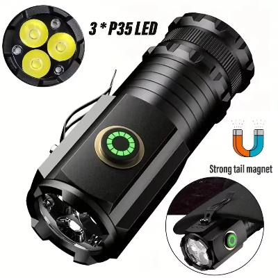 Picture of Mini LED Flashlight 2000 Lumens USB Type-C Rechargeable Torch Light - 3 F350 Aluminium Alloy EDC Pocket Flashlight Keychain Camping Hiking Emergency Light Black