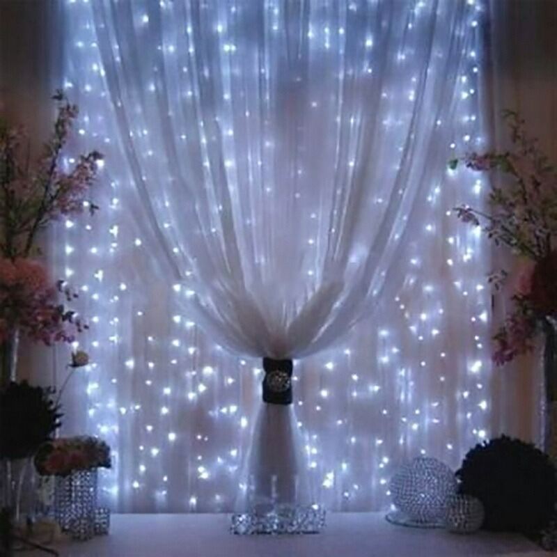 Picture of LED Curtain String Fairy Light 9.8 x 9.8 Ft – 8 Modes Cool White Plug In Decorative Curtain Lights for Bedroom Window Wall Party Backdrop Indoor Outdoor Decoration White