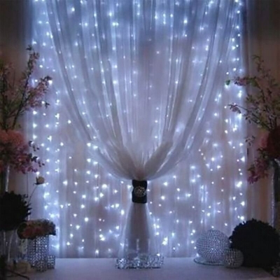 Picture of LED Curtain String Fairy Light 9.8 x 9.8 Ft – 8 Modes Cool White Plug In Decorative Curtain Lights for Bedroom Window Wall Party Backdrop Indoor Outdoor Decoration White