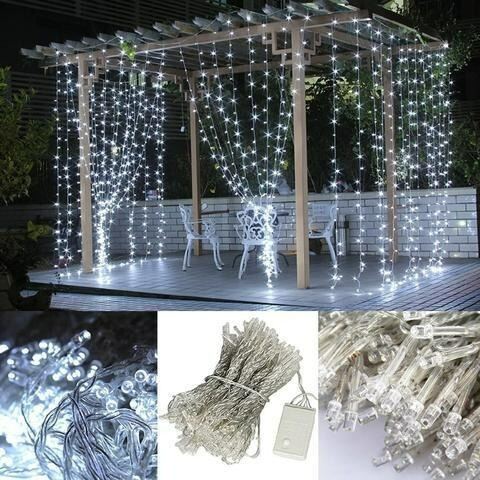 Picture of LED Curtain String Fairy Light 9.8 x 9.8 Ft – 8 Modes Cool White Plug In Decorative Curtain Lights for Bedroom Window Wall Party Backdrop Indoor Outdoor Decoration White