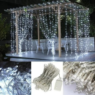 Picture of LED Curtain String Fairy Light 9.8 x 9.8 Ft – 8 Modes Cool White Plug In Decorative Curtain Lights for Bedroom Window Wall Party Backdrop Indoor Outdoor Decoration White