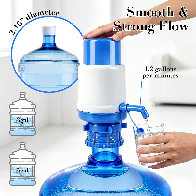 Picture of Manual Water Pump Dispenser for 5 & 6 Gallon Bottle Hand Press Drinking Water Pump Portable Bottle Tap Water Dispenser Jug Pump Home Office Camping Multicolor