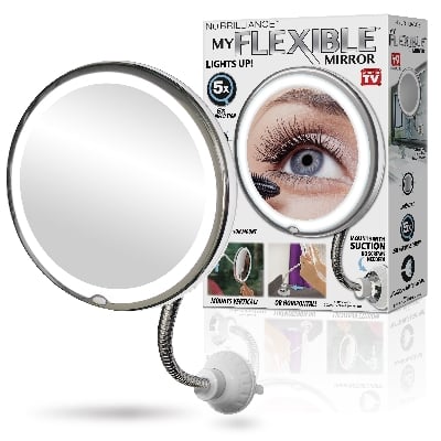 Picture of 10X Magnifying Makeup Mirror with LED Light Flexible Gooseneck Suction Cup Vanity Mirror 7 Inch 360° Rotating Bathroom Dressing Table Cosmetic Mirror Multicolor