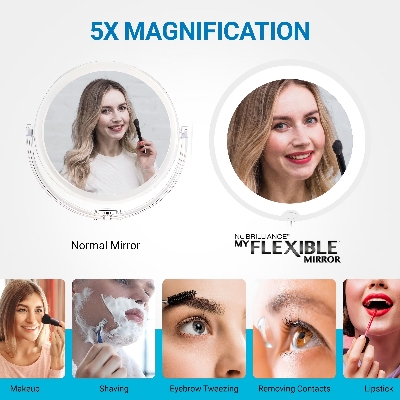 Picture of 10X Magnifying Makeup Mirror with LED Light Flexible Gooseneck Suction Cup Vanity Mirror 7 Inch 360° Rotating Bathroom Dressing Table Cosmetic Mirror Multicolor