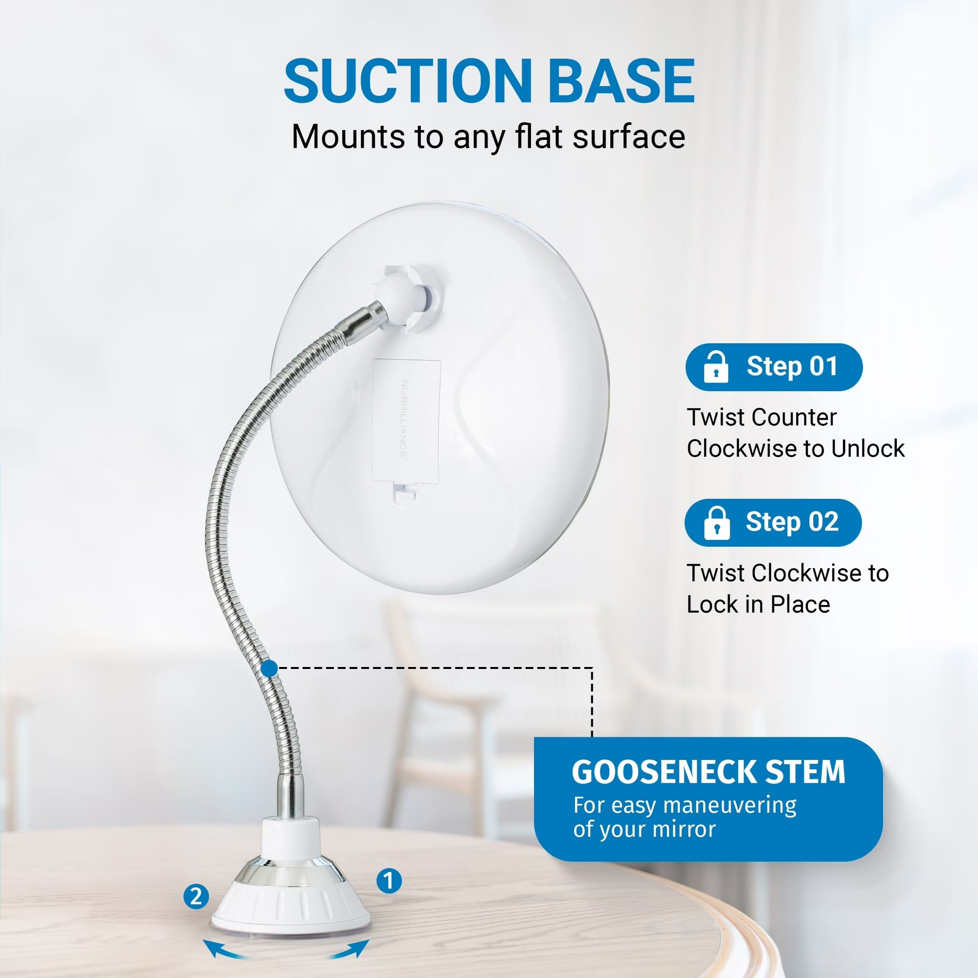 Picture of 10X Magnifying Makeup Mirror with LED Light Flexible Gooseneck Suction Cup Vanity Mirror 7 Inch 360° Rotating Bathroom Dressing Table Cosmetic Mirror Multicolor
