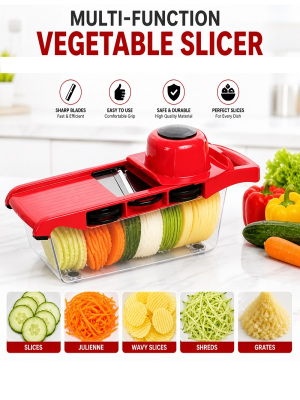Picture of 10 in 1 Mandoline Slicer Multifunction Vegetable Cutter Vegetable Chopper Dicer Grater Fruit Slicer Kitchen Food Cutter with Container Multicolor