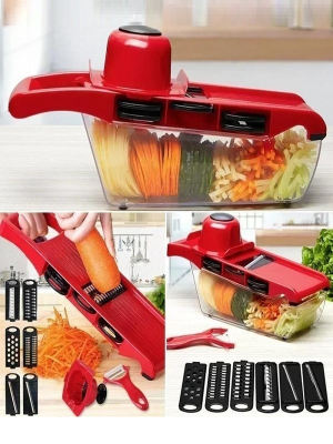 Picture of 10 in 1 Mandoline Slicer Multifunction Vegetable Cutter Vegetable Chopper Dicer Grater Fruit Slicer Kitchen Food Cutter with Container Multicolor