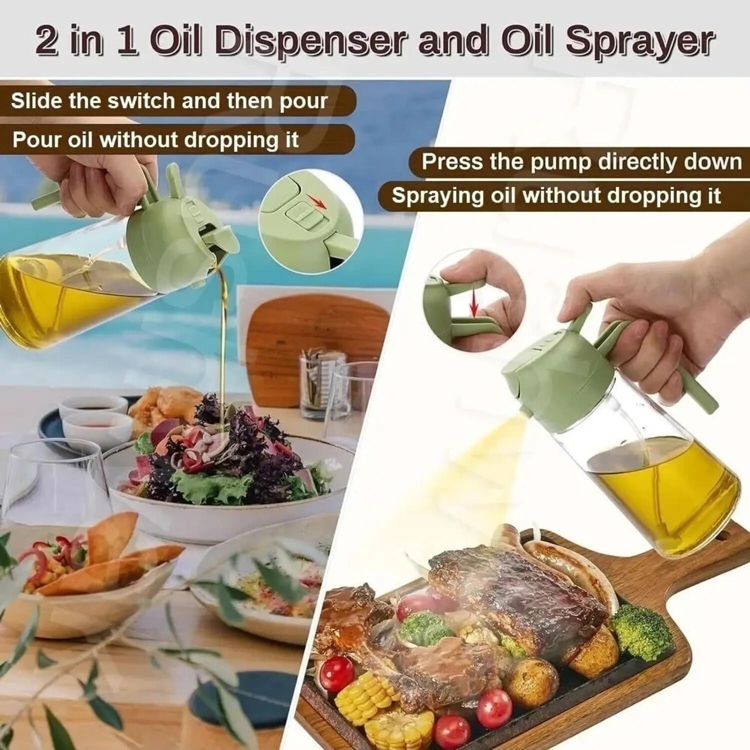 Picture of 2 in 1 Oil Sprayer Bottle 500ml Glass Olive Oil Dispenser Spray Bottle Cooking Oil Sprayer Vinegar Soy Sauce Dispenser Kitchen Gadget Multicolor