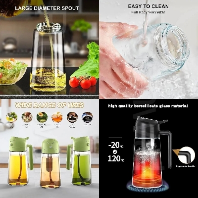 Picture of 2 in 1 Oil Sprayer Bottle 500ml Glass Olive Oil Dispenser Spray Bottle Cooking Oil Sprayer Vinegar Soy Sauce Dispenser Kitchen Gadget Multicolor