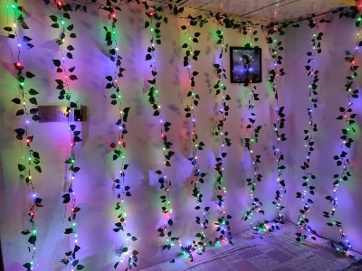 Picture of Curtain LED Lights with Artificial Vines Leaf Multi Color 10 String 8ft x 12ft USB Remote Fairy Lights Window Bedroom Wedding Party Home Decor Multicolor