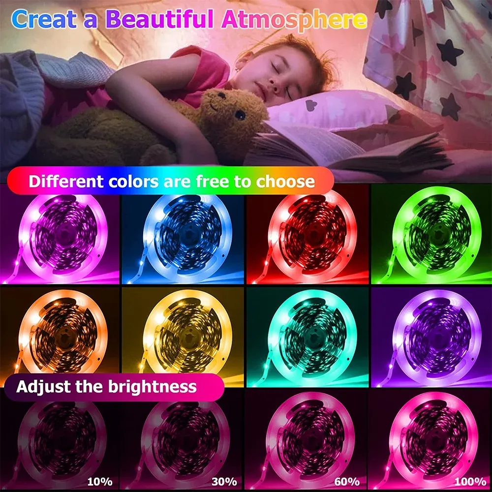 Picture of 5M RGB LED Strip Light 300 LEDs Waterproof 12V LED Light Strip with 24 Key IR Remote & Power Adapter Room TV Home Decoration RGB