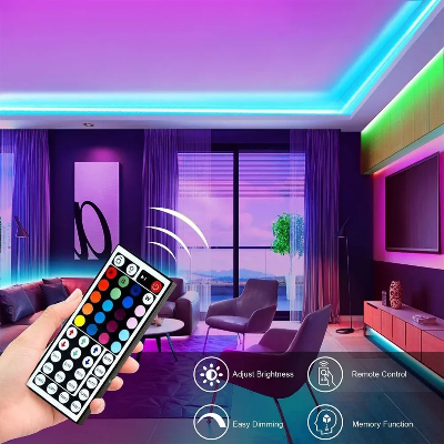 Picture of 5M RGB LED Strip Light 300 LEDs Waterproof 12V LED Light Strip with 24 Key IR Remote & Power Adapter Room TV Home Decoration RGB