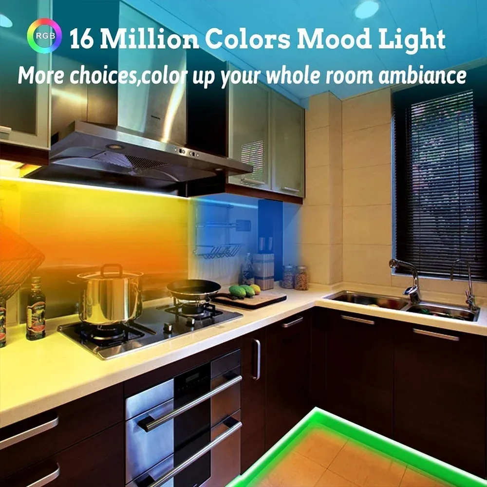Picture of 5M RGB LED Strip Light 300 LEDs Waterproof 12V LED Light Strip with 24 Key IR Remote & Power Adapter Room TV Home Decoration RGB