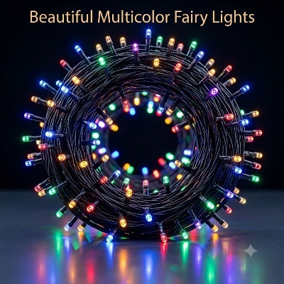Picture of Beautiful Multicolor Fairy Lights Bright LED String Lights Festive Hanging Rice Lights for Bedroom Wall Birthday Wedding Party Home Decoration Multicolor