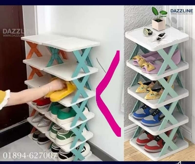 Picture of Multifunctional 5 Layer Shoe Rack Premium Space Saving Shoes Organizer Cabinet Durable Standing Shelf for Home Bedroom & Living Room White