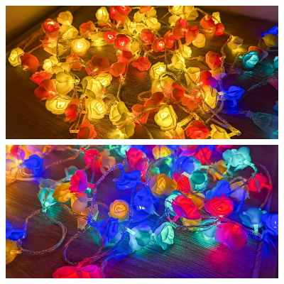 Picture of Rose Fairy LED String Lights with Rose Multi Color 80 LED 25ft 8 Lighting Modes Bedroom Wedding Party Home Room Decoration Fairy Lights Multicolor