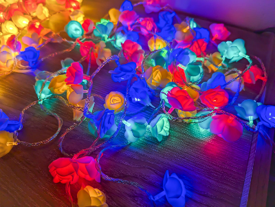 Picture of Rose Fairy LED String Lights with Rose Multi Color 80 LED 25ft 8 Lighting Modes Bedroom Wedding Party Home Room Decoration Fairy Lights Multicolor