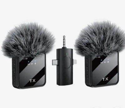 Picture of F11-2 (3 in 1) Collar Wireless Dual Microphone pro Professional Lapel Lavalier microphone iPhone/Android & Type-C Supported 100& Noise Cancellation