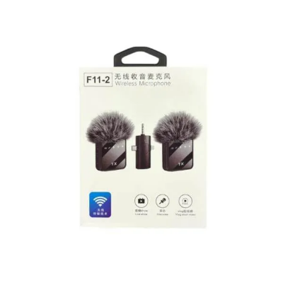 Picture of F11-2 (3 in 1) Collar Wireless Dual Microphone pro Professional Lapel Lavalier microphone iPhone/Android & Type-C Supported 100& Noise Cancellation