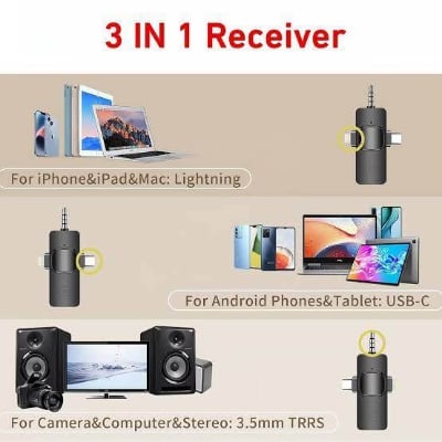 Picture of F11-2 (3 in 1) Collar Wireless Dual Microphone pro Professional Lapel Lavalier microphone iPhone/Android & Type-C Supported 100& Noise Cancellation