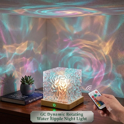 Picture of GC Dynamic Rotating Water Ripple Night Light – 16 Color RGB Atmosphere Projector Lamp with Remote Control, 3W LED Mood Light for Bedroom, Living Room, Photography & Home Decoration Multicolor