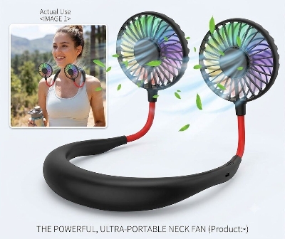 Picture of Hands Free Portable Neck Fan – USB Rechargeable Mini Personal Neck Fan with 3 Speed Airflow, 7 LED Lights, Battery Operated Cooling Fan for Home, Office, Travel & Outdoor Use Black