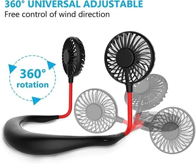 Picture of Hands Free Portable Neck Fan – USB Rechargeable Mini Personal Neck Fan with 3 Speed Airflow, 7 LED Lights, Battery Operated Cooling Fan for Home, Office, Travel & Outdoor Use Black