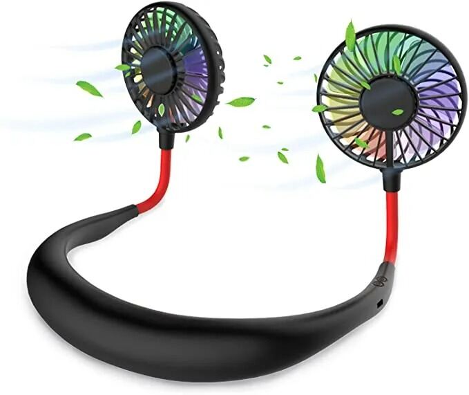 Picture of Hands Free Portable Neck Fan – USB Rechargeable Mini Personal Neck Fan with 3 Speed Airflow, 7 LED Lights, Battery Operated Cooling Fan for Home, Office, Travel & Outdoor Use Black