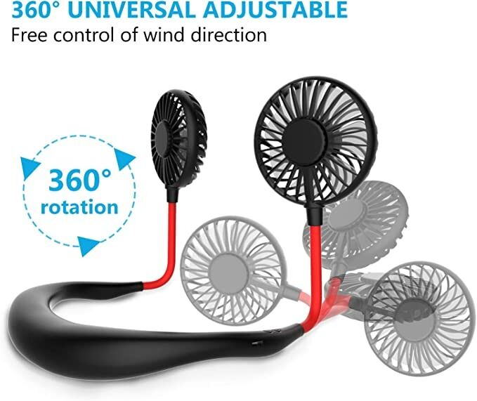Picture of Hands Free Portable Neck Fan – USB Rechargeable Mini Personal Neck Fan with 3 Speed Airflow, 7 LED Lights, Battery Operated Cooling Fan for Home, Office, Travel & Outdoor Use Black