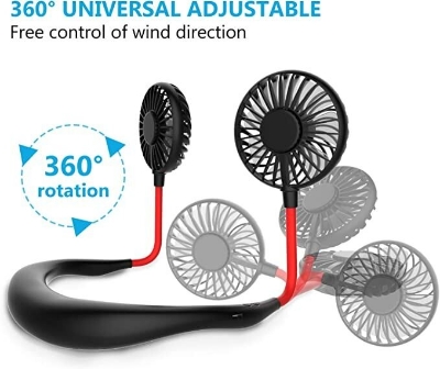 Picture of Hands Free Portable Neck Fan – USB Rechargeable Mini Personal Neck Fan with 3 Speed Airflow, 7 LED Lights, Battery Operated Cooling Fan for Home, Office, Travel & Outdoor Use Black