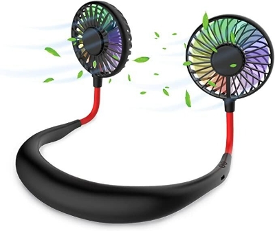 Picture of Hands Free Portable Neck Fan – USB Rechargeable Mini Personal Neck Fan with 3 Speed Airflow, 7 LED Lights, Battery Operated Cooling Fan for Home, Office, Travel & Outdoor Use Black