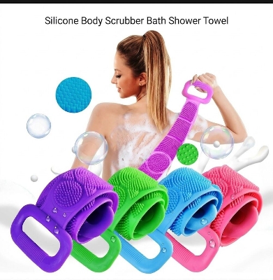 Picture of Silicone Body Scrubber Bath Shower Towel – Back Cleaning Silicone Scrubber Belt, Soft Body Wash Brush for Deep Cleaning & Shower Massage for Men & Women Pink