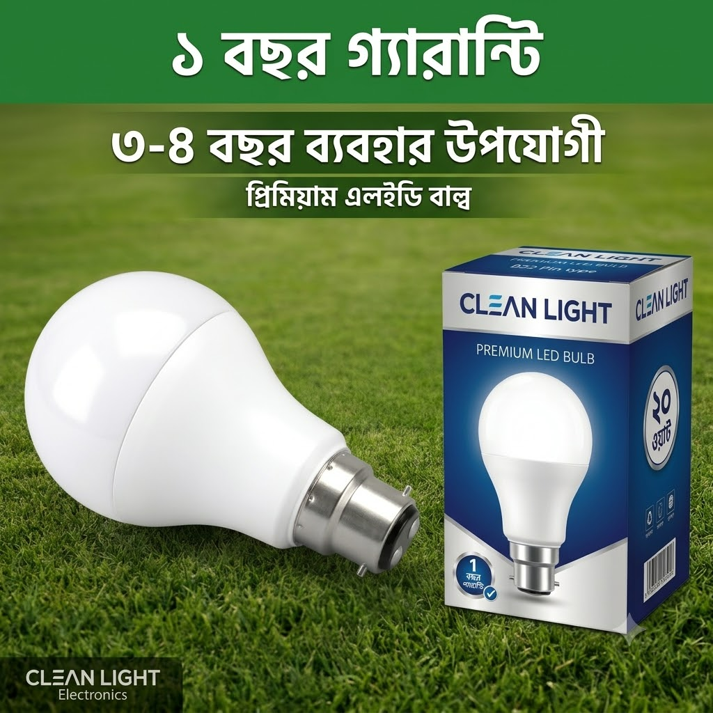 Picture of 20W LED Bulb A Shape Pin Type AC 220V Energy Saving Bright White Light with 1 Year Warranty for Home Office Kitchen Bedroom (Warranty Card Included) White