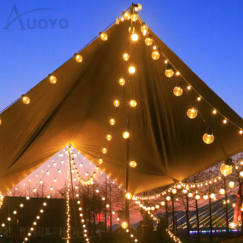 Picture of Outdoor LED String Bulb Lights 5M 20 Bulbs Warm White Waterproof Plug Powered Garden Patio Wedding Party Decorative Lights Warm White