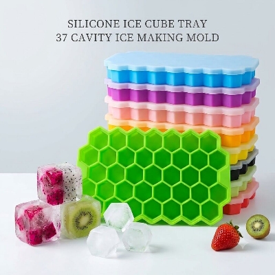 Picture of Silicone Ice Cube Tray 37 Cavity Ice Making Mold – Flexible Food Grade Ice Cube Maker Box for Freezer, Cold Drinks, Juice, Cocktails & Kitchen Use Multicolor