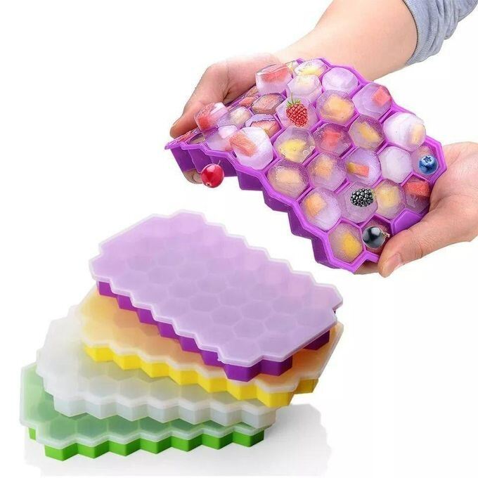 Picture of Silicone Ice Cube Tray 37 Cavity Ice Making Mold – Flexible Food Grade Ice Cube Maker Box for Freezer, Cold Drinks, Juice, Cocktails & Kitchen Use Multicolor